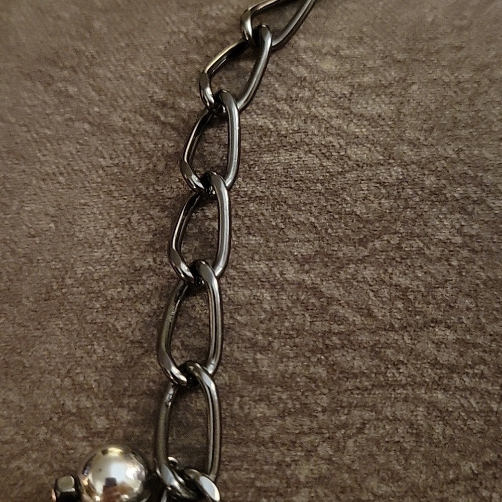 Vtg Gunmetal Silver Beaded Bauble Chain Disco Festival Necklace - Picture 5 of 7